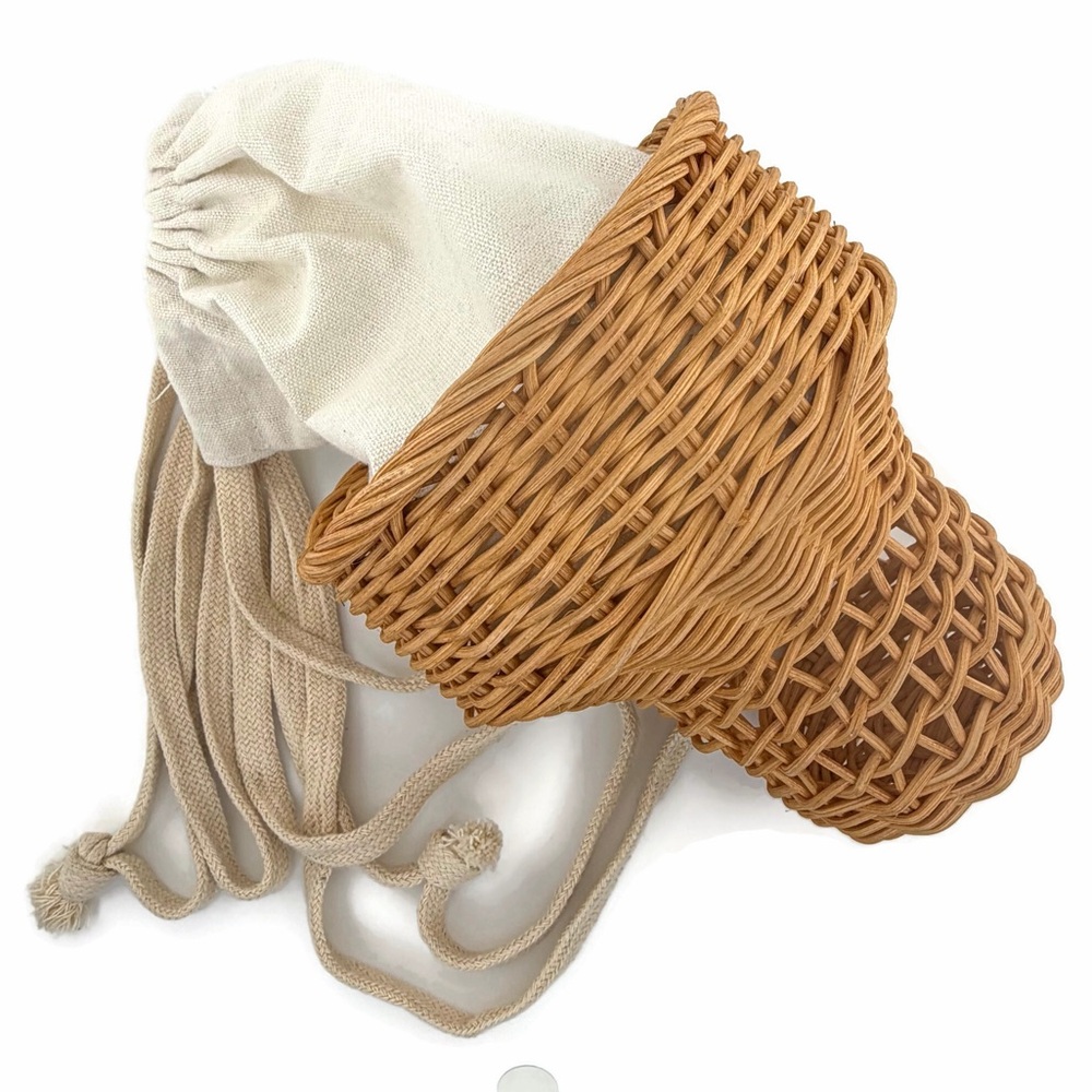 Wicker Ice Cream Cone with Canvas Drawstring Bag